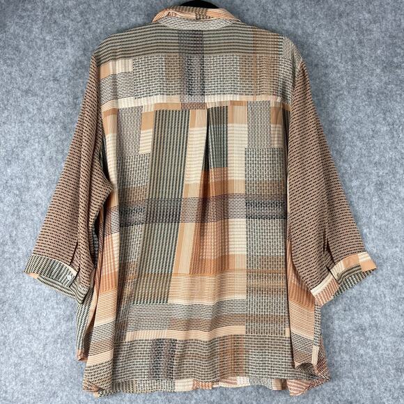 Rose Olive Tunic Top Woman 3X Button Up Geometric 3/4 Sleeve Lightweight - Picture 10 of 14